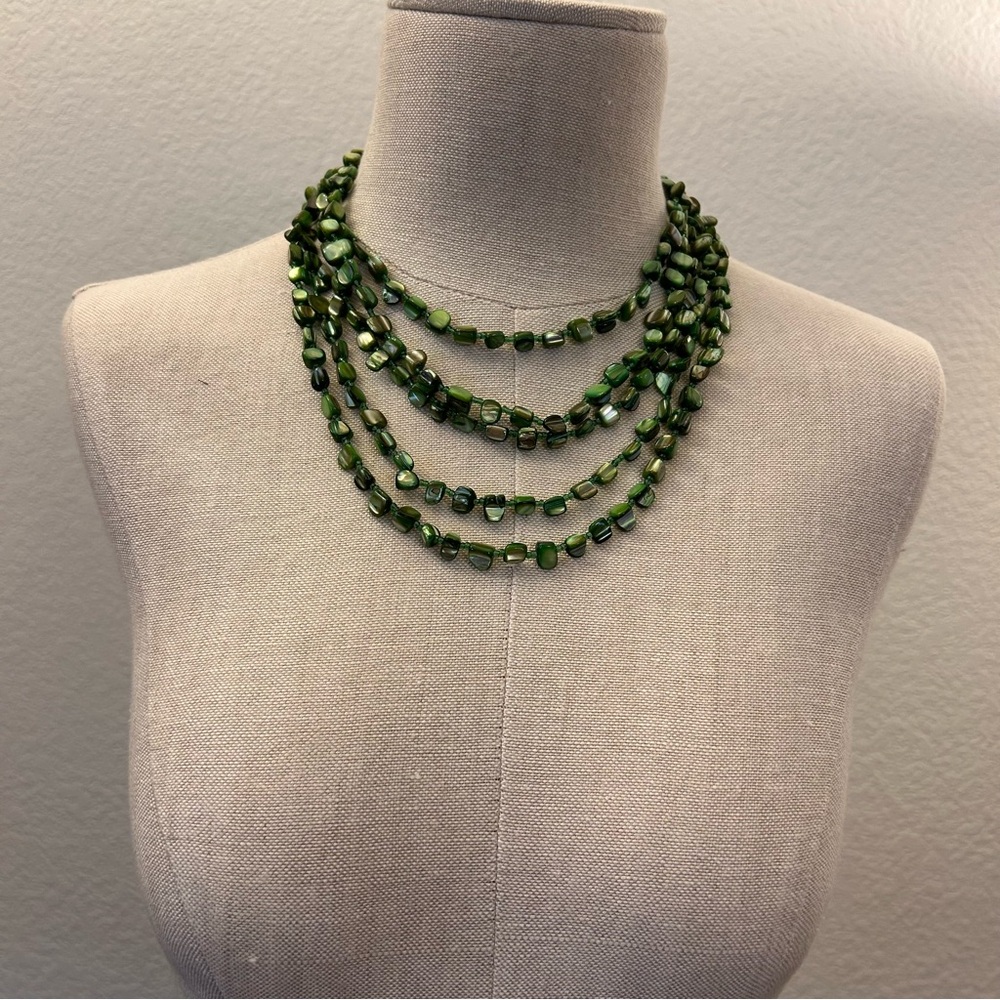 5 Strand Statement Necklace in Shades of Jade
